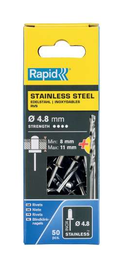 Afbeeldingen van Rapid Blindklinknagels RVS Ø 4,8 x 14 mm incl