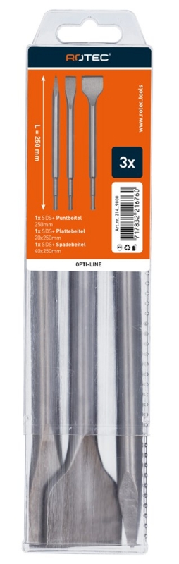 Afbeeldingen van Triplepack SDS+ beitels punt/plat 25mm/spade