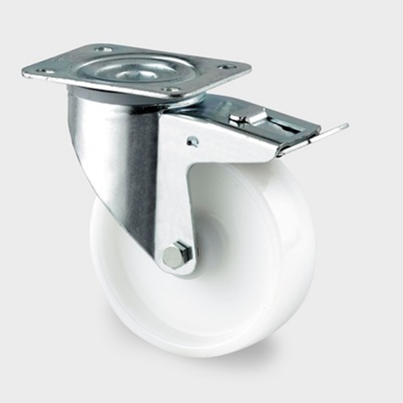 Afbeeldingen van Zwenkwiel met plaat + rem wit 100mm Max 200kg