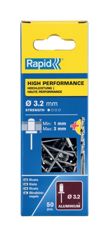 Afbeeldingen van Rapid Blindklinknagels High Performance Ø 3,2 x 6 mm incl. Boor 50 st., Box