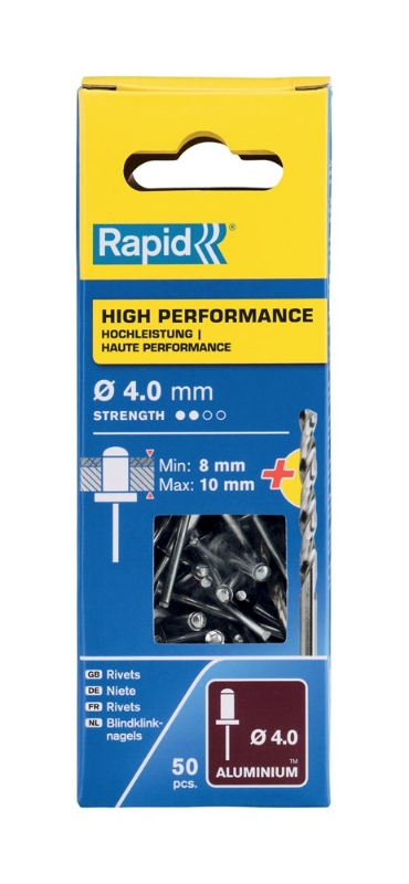 Afbeeldingen van Rapid 4x14mm High Performance blindklinknagels 50 st. + boor, Blister